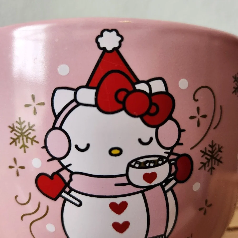 Sanrio 2024 Hello Kitty Christmas Pink Snow Ramen Noodle Large Bowl Warm‎ Wishes